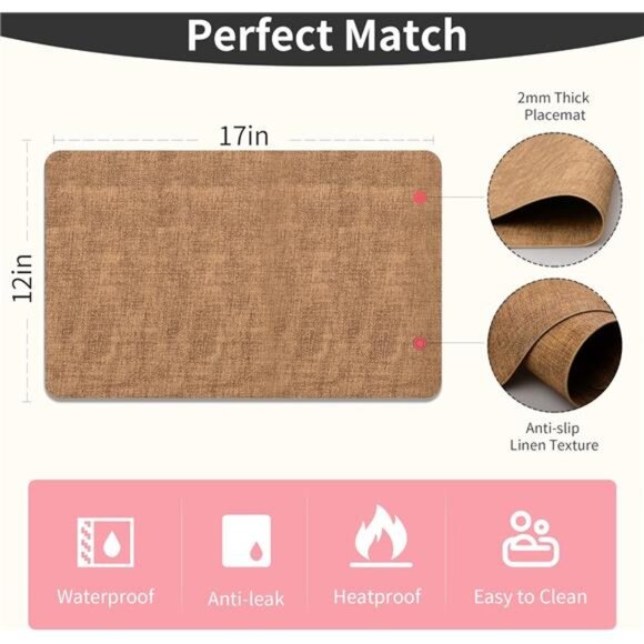 Faux Leather Placemats Set of 6 - Waterproof - Wipe Clean - Heat - Picture 3 of 7